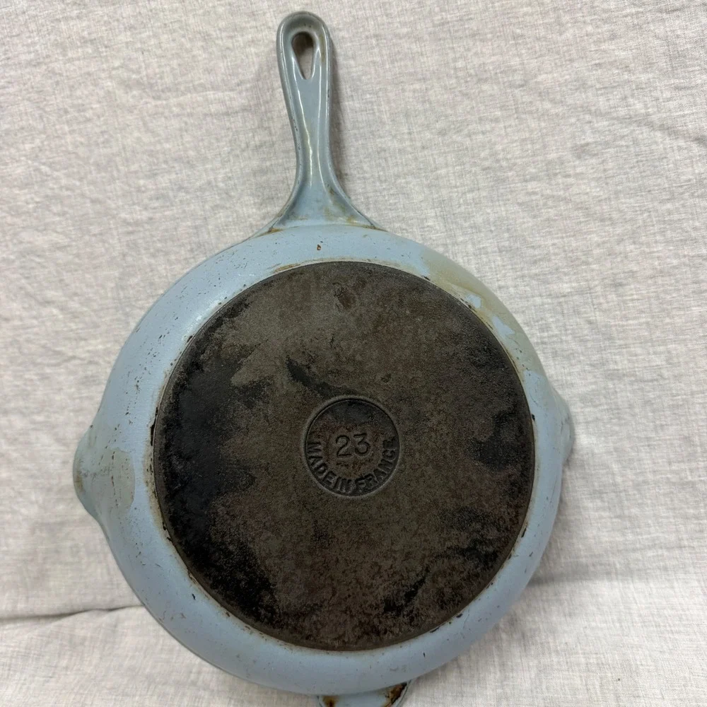 Le Creuset Blue Enameled Cast Iron Skillet 23 Frying Pan Made in France Vintage
